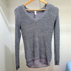 Pina Rossi Women's V-Neck Gray Sequin Sweater with Criss-Cross Back - Size S